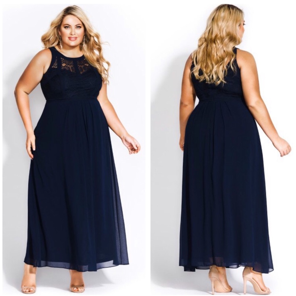 City Chic • NWT Navy Lace Panel Bodice Maxi Dress